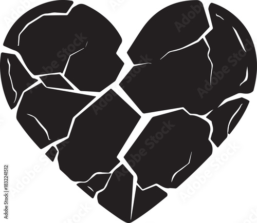 Black broken heart shape with white cracks vector
