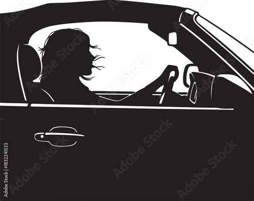 Woman Driving Convertible Silhouette