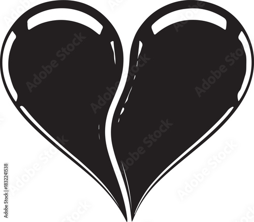 Black broken heart shape with white highlights love
