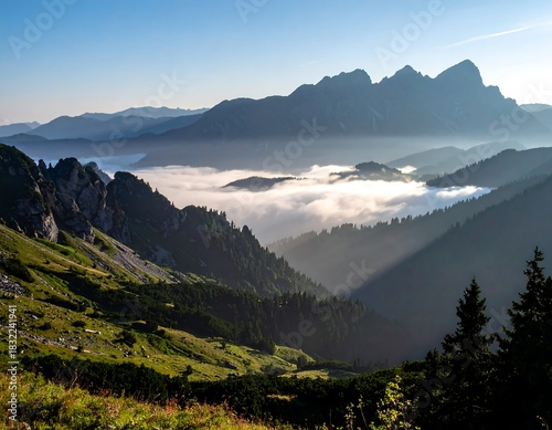 Mountain Serenity - A Landscape of Peaks and Valley Mist.