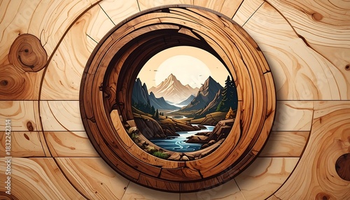 Mountain View Through Wooden Portal - A Natural Landscape.