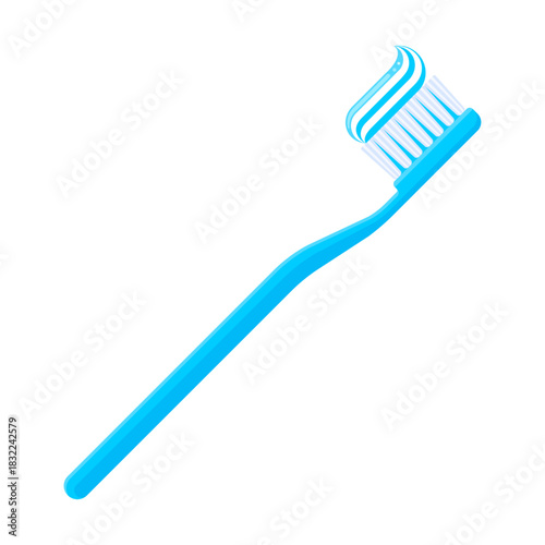 Light blue toothbrush with toothpaste on bristles. Dental hygiene, oral care, morning routine, and health concepts. Flat vector illustration isolated on white background	
