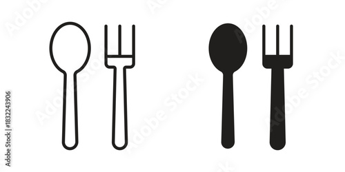 Spoon and Fork icon symbol. Classic flat and linr style