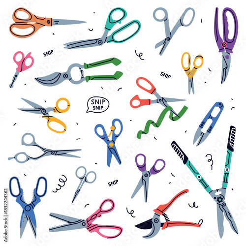 Pair of Scissors as Hand-operated Shearing Tool Vector Set