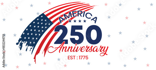 USA 250 Anniversary Banner | Patriotic Stars and Stripes Illustration | American Celebration Graphic