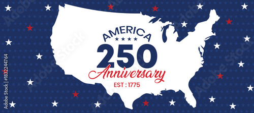 America 250 Anniversary Banner with USA Map and Stars