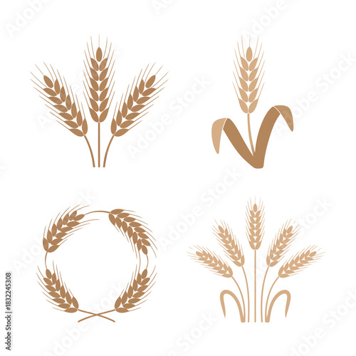 Illustration of four wheat stalk designs in various arrangements on a white background