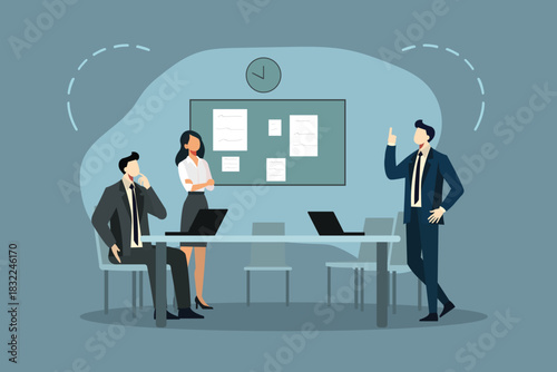 Business Team Presentation Strategy Meeting Discussion | Corporate Training Planning Vector Illustration