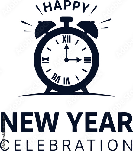 Happy new year celebration ringing alarm clock countdown icon