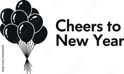 Cheers to new year greeting with celebration balloons graphic