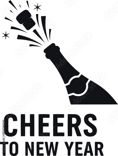 Cheers to new year with popping champagne bottle icon design