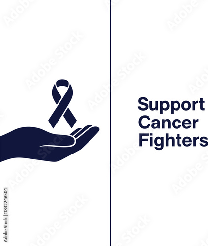 Support for cancer fighters with hand holding awareness ribbon
