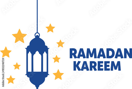 Ramadan kareem greeting with traditional blue lantern and stars