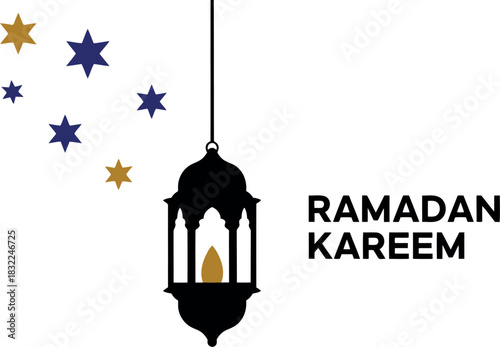 Ramadan kareem greeting with festive lantern and shining stars
