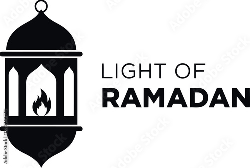 Traditional arabian lantern with light of ramadan text on white