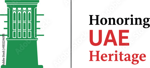 Green uae wind tower icon, honoring national heritage and culture