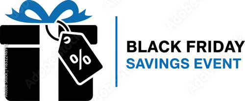 Black friday savings event with present box and discount tag icon