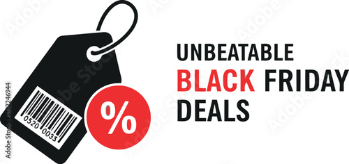 Black friday unbeatable deals promotion with price tag vector