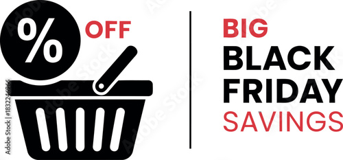 Big black friday savings promotion icon for online shopping.