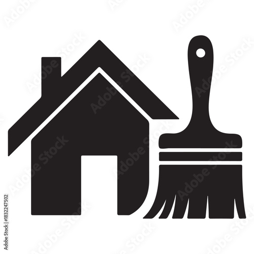House and Paintbrush Icon Keywords: house, home, building, paintbrush, painting, renovation