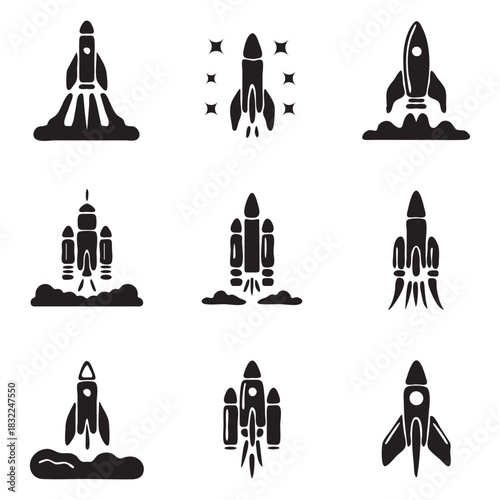 Rocket Launch Icons Set space shuttle