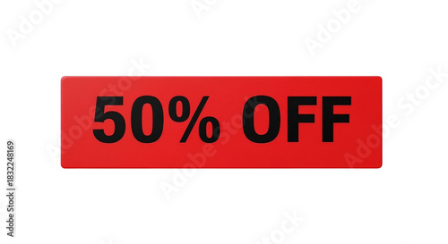 Sale banner showing 50% off on red background  