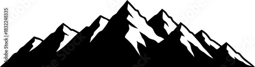 Dramatic mountain range with snowy peaks, a symbol of strength, adventure, and the great outdoors. Ideal for logos, branding, and nature-themed designs