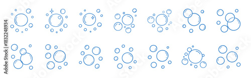 Soap bubble doodle set. Water foam fizzy clean cartoon icons underwater illustration on transparent background