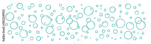 Water bubble pattern. Hand drawn doodle bubbles and water drops illustration. Line sketch style bubble sparkle on transparent background.
