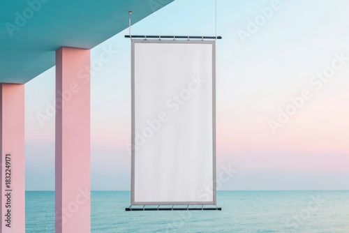 Vertical Banner Mockup Pastel Beach Sunrise Outdoor Display Template