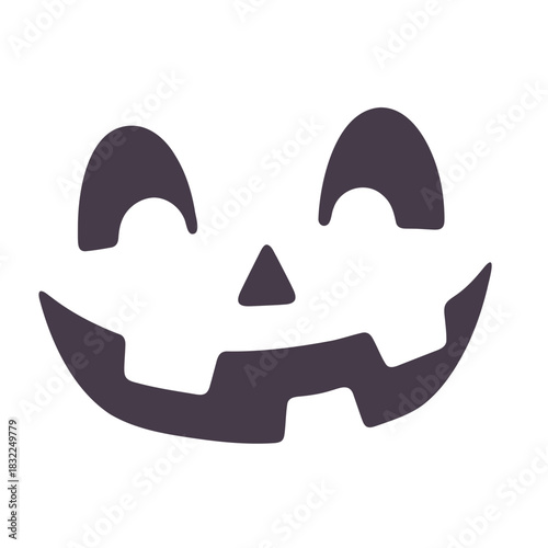 Isolated jack o lantern face with triangular nose and arched eyes on a white background design element