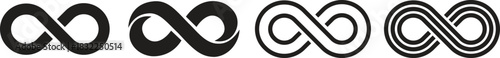 Infinity shape black silhouette icon set, Different infinity loop symbols graphic design representing Endless, Forever, and Limitless Concepts, Isolated on transparent background vector illustration.