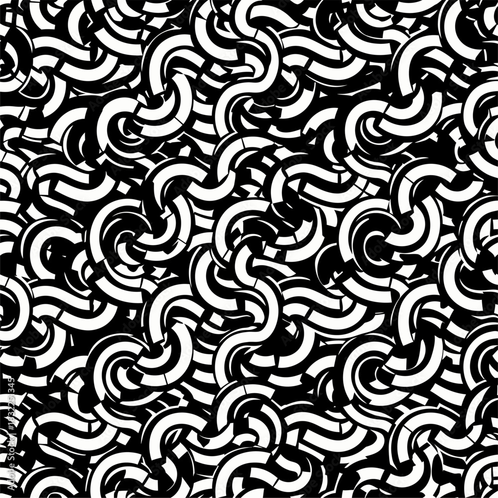 Obraz premium Abstract black and white pattern background with curved lines and shapes seamless vector design art 100