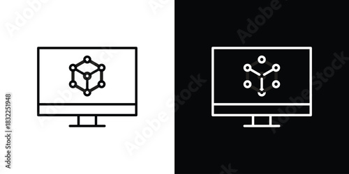 3D modeling icon line drawing clipart symbol. Vector illustration