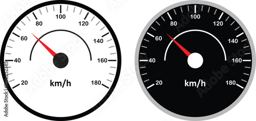 Speedometer and dashboard gauge vector icon set. Speed indicator signs collection isolated on transparent background. Ideal for vehicle dashboard design, apps, websites. Vector illustration.