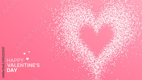 Happy Valentines Day pink background with glittering heart. Love and romance concept for greeting card and party invitation.