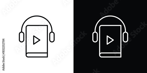 Audio book icon line drawing clipart symbol. Vector illustration