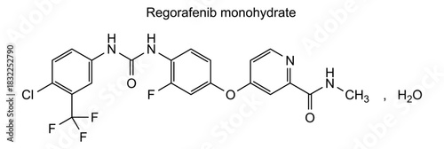 Regorafenib monohydrate, chemical structure of regorafenib monohydrate, drug substance