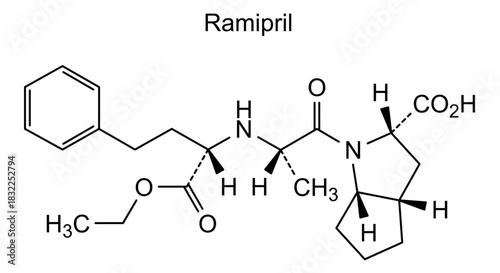 Ramipril, chemical structure of ramipril, drug substance