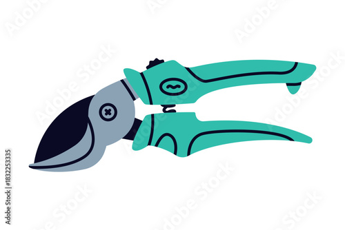 Pair of Scissors and Garden Pruner or Clipper as Hand-operated Shearing Tool Vector Illustration