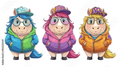 Fashion Trio Kawaii Chubby Ponies with Colorful Manes