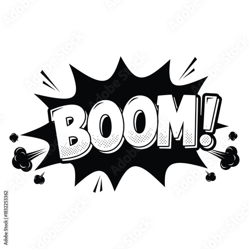 Comic book style boom explosion graphic with halftone texture and dynamic energy burst