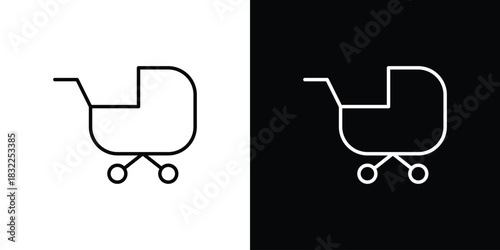 Baby carriage icon line drawing clipart symbol. Vector illustration