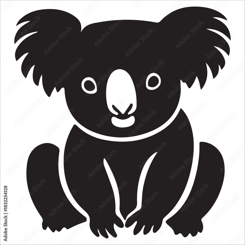 Fototapeta premium Stylized black and white silhouette vector illustration of a cute koala
