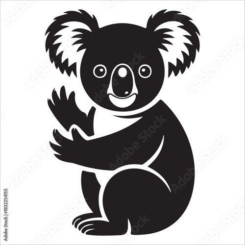 Stylized black and white silhouette  vector illustration of a cute koala