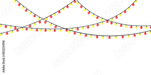 Festive red and yellow string lights isolated on transparent background