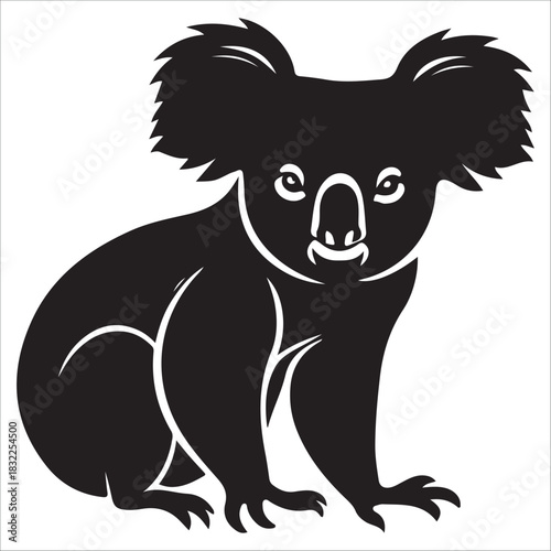  Stylized black and white silhouette vector illustration of a cute koala
