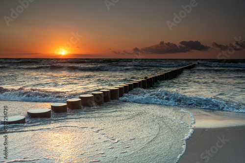 Fototapeta Naklejka Na Ścianę i Meble -  Beautiful summer sunset in Rewal. Polish Baltic Sea. Rewal. Poland. Polish Sea.