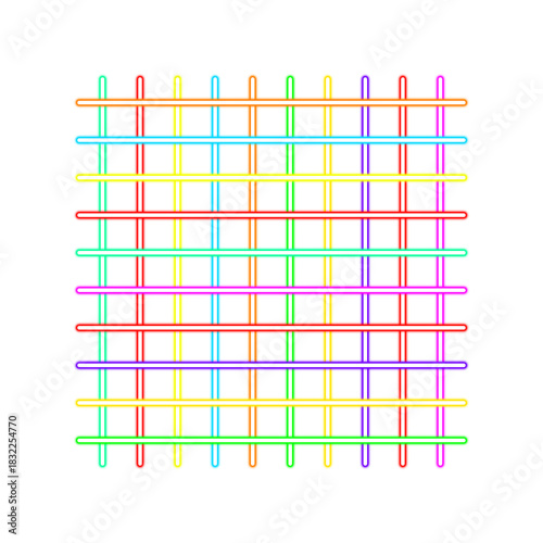 Colorful grid pattern with glowing lines isolated on transparent background