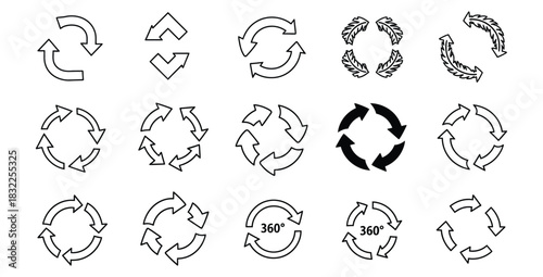 Different arrow circle icons representing rotation cycle and direction in various styles